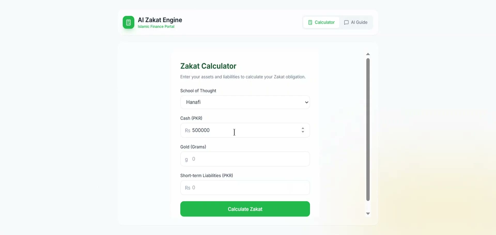 AI Zakat Engine — Zakat by school of thought, with a guide